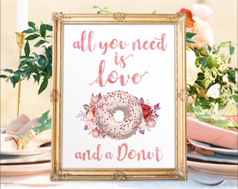Letrero para barra de postres de boda: Amor y donas (impresión digital)