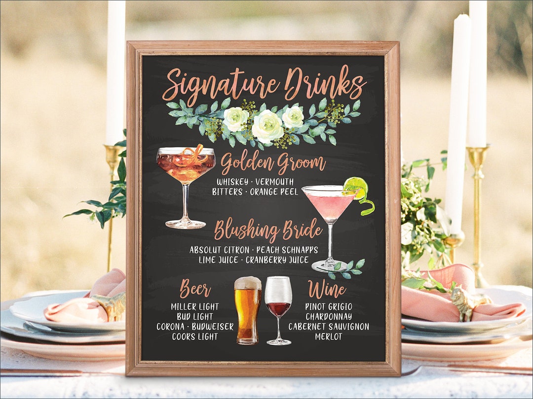 Digital Printable Wedding Bar Menu Sign, Signature Drinks Cocktails ...