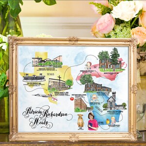 Cadeau de retraite personnalisé ou cadeau de Noël pour maman et papa - Chronologie de la vie et carte de carrière personnalisées dessinées à la main à l'aquarelle pour la décoration de la maison