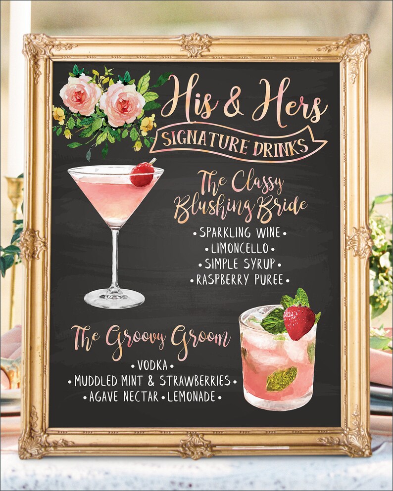 Digital Printable Wedding Bar Menu Sign His and Hers Etsy