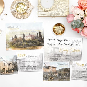 Fichiers imprimables numériques Destination Mariage Chianti Toscane Italie Aquarelle Vignoble Mariage Invitation RSVP Carte Set Papeterie ID685
