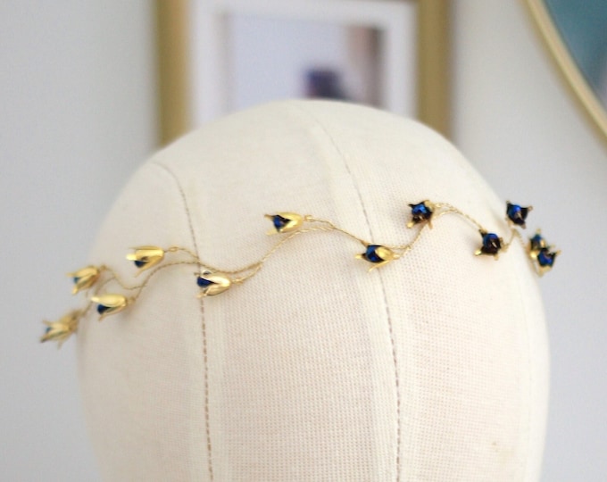 Featured listing image: Golden floral hair vine headpiece with a something blue touch