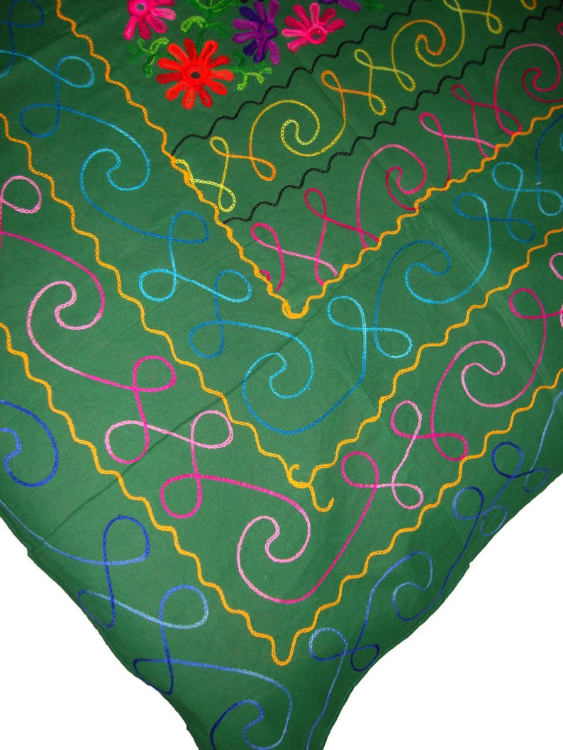 Indian bedsheet bedspread throw coveerlet tapestry 100/% cotton Green floral embroider bed decoration art