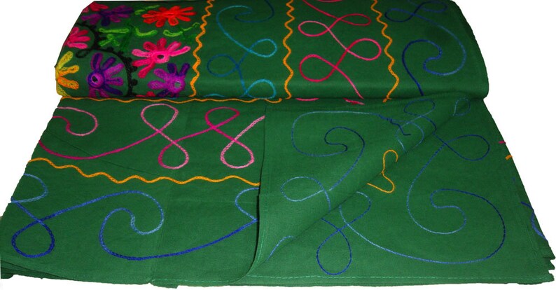 Indian bedsheet bedspread throw coveerlet tapestry 100/% cotton Green floral embroider bed decoration art