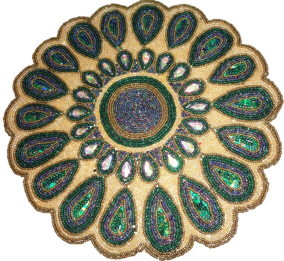 Hand Beaded And Glass & synthetic Beads Round Placemats chargers Table mat 15" 