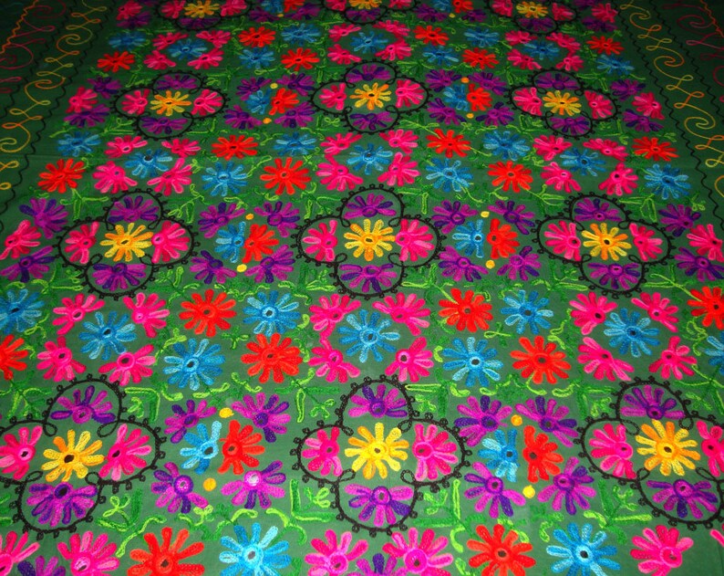 Indian bedsheet bedspread throw coveerlet tapestry 100/% cotton Green floral embroider bed decoration art