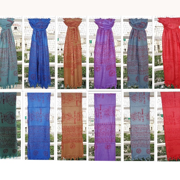 Yoga Om maha mantra Aum Meditation Prayer scarf shawl wrap Hippie Cotton hand block print head wraps sarong