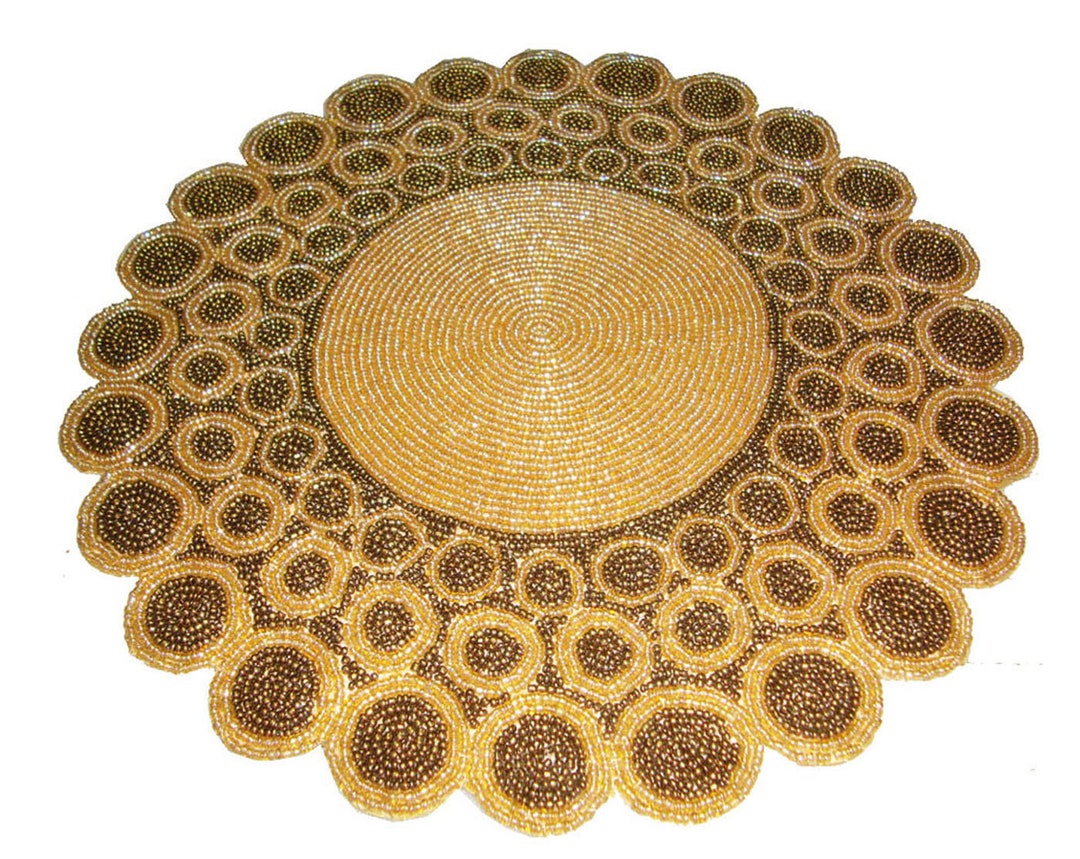 Handmade Beaded Golden Round Placemats With Glass Beads and Etsy