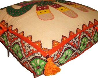 Elephant Cushion ottoman, floor seat cover, sofa throw, seat cover indian patchwork embroiery work Square hand made decorative