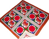 Wall tapestry wall hanging table cloth runner throw Indian handmade elephant floral embroidery cotton square 35 quot