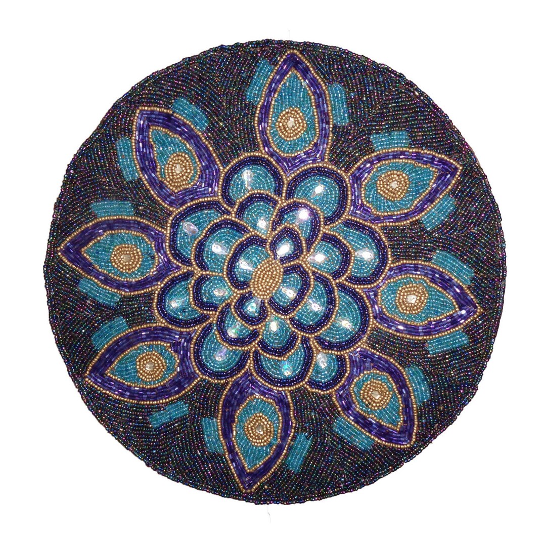 Peacock Feather Placemats Table Mat Hand Beaded and Handmade Home