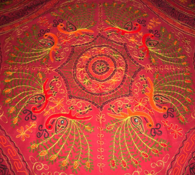Bedspread bedsheet bedcover throw Indian antique handmade peacock elephant embroider home decor 93