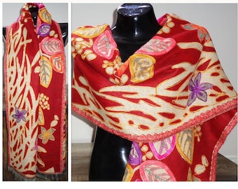 Pashmina Shawl Crewel Embroidery Kashmir's Embroidered Stole wool woven scarf warm winter shawl, gift for mother