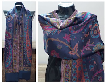 Kashmiri traditional Kani stole wedding shawl pashmina large Soft Travel Wrap Modal paisley floral Pattern warm scarves
