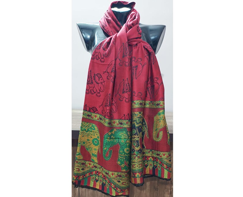 Pashmina Kaani shawl warm stole Body wrap elephant design exclusive silk Jamawar Soft Feel woven for mother's Gifts immagine 3