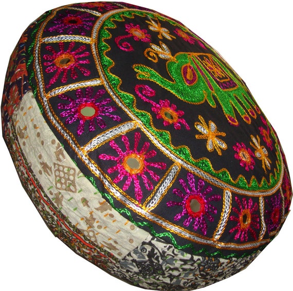 Cushion cover ottoman floor seat cover tapestry couch Red bohemian mirror work embroider hand made round Cushion cover ottoman floor seat cover tapestry couch Red bohemian mirror work embroider hand made round