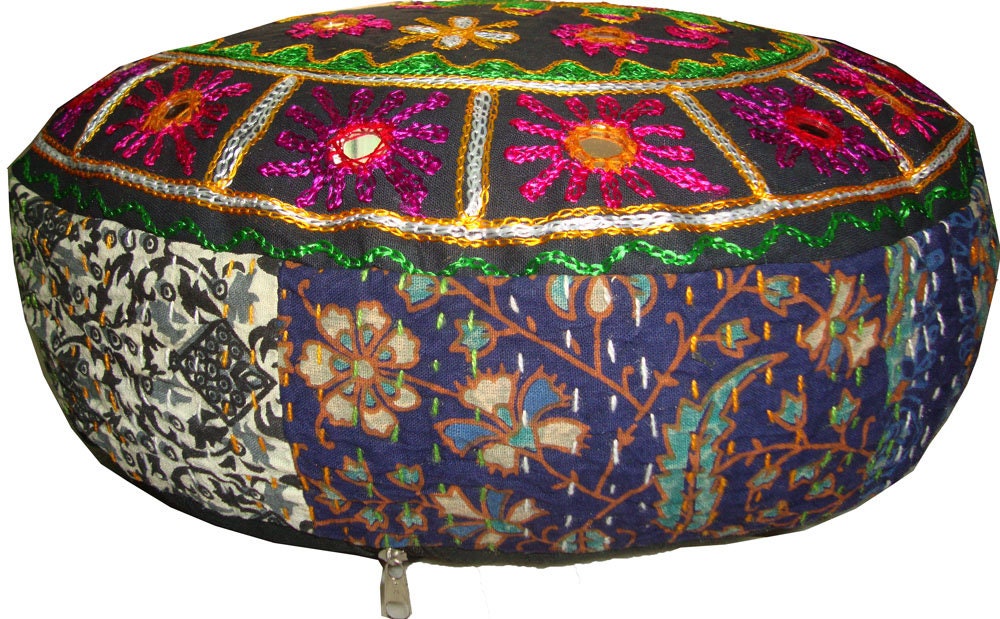 Cushion cover ottoman floor seat cover tapestry couch Red bohemian mirror work embroider hand made round Cushion cover ottoman floor seat cover tapestry couch Red bohemian mirror work embroider hand made round