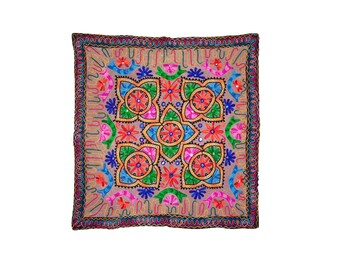 Wall tapestry wall hanging table cloth runner throw Exotic floral vibrant colors embroider cotton square 34"
