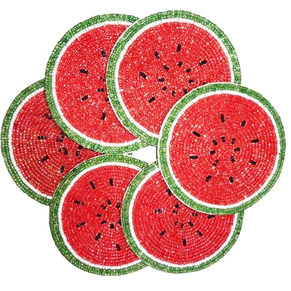 Watermelon summer days Coasters Set of 6 Handmade Beaded table Decorative Drink & Barware glass cup coaster