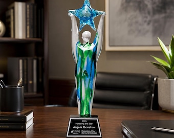 Personalized Art Star Figure Glass Award, Custom Engraved Trophy, Retirement Gift, Employee Recognition, Leadership Award, Healthcare Hero