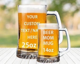 Personalized Glass Beer Mug – Custom Logo Engraved Beer Lover Gift for  Men, Dad, Husband (14oz / 25oz)