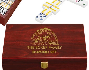 Personalized Domino Set Gift with Case Rosewood Finish with 91 Dominos Custom Engraved Domino Game Set for Adults, Wedding, Retirement Gift