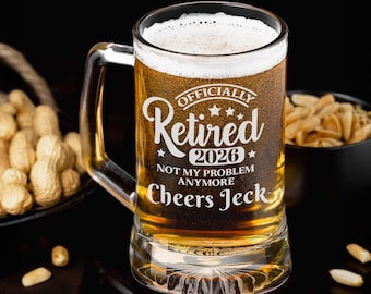 Personalized Retirement Beer Mug, Engraved Veteran Gift, 14oz or 25oz Glass