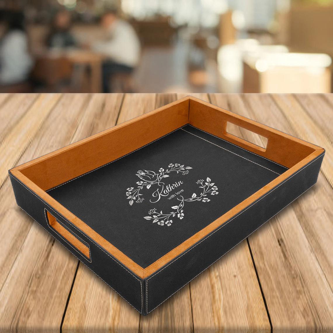 Customized Tray With Handles Large PU Leather Serving - Etsy