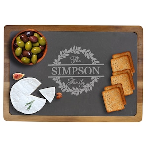 Personalized Cutting Board with Slate, Custom Engraved Slate Cheese Boards, Charcuterie Boards Gift for Women Men Wine Lover, Housewarming