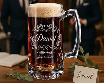 Personalized Engraved Beer Mug – Custom Groomsmen, Man Wedding Party Glass