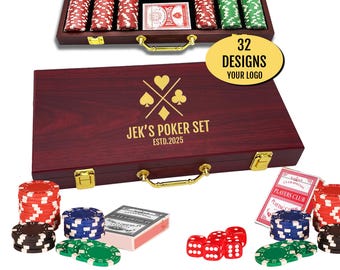 Personalized Poker Set Gift with 300 Chips Dice Customized Poker Case Engraved with Custom Name Monogram - Graduation Gift Poker Lover Gift
