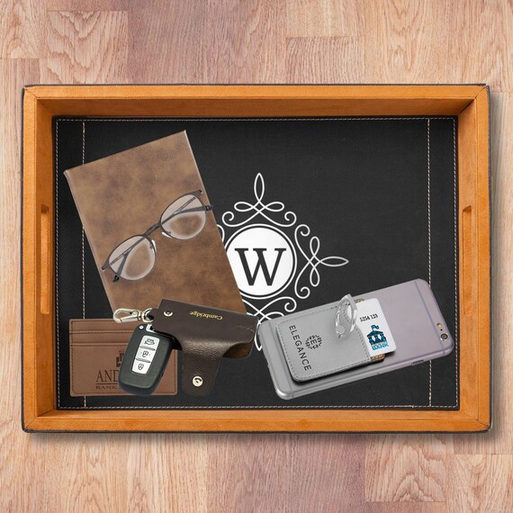Customized Tray With Handles Large PU Leather Serving - Etsy