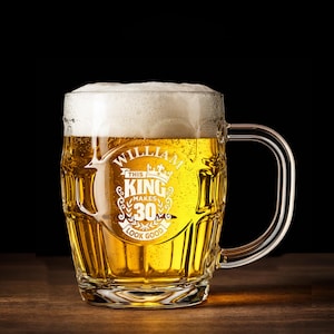Personalized Dimple Beer Mug – Custom Engraved Beer Glass King Birthday Gift (14oz)