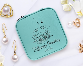 Custom Zodiac Leather Jewelry Box – Personalized Travel Case Organizer