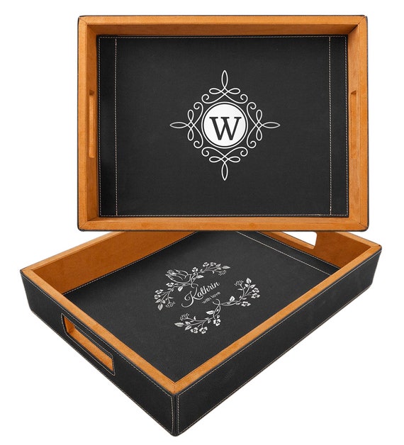 Customized Tray With Handles Large PU Leather Serving - Etsy