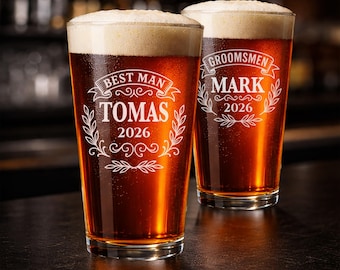 Personalized Engraved Beer Pint Glass – Custom Groomsmen, Man, Groom Gifts