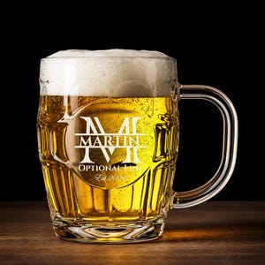 Personalized Dimple Beer Mug – Custom Engraved Glass Tankard (14oz)