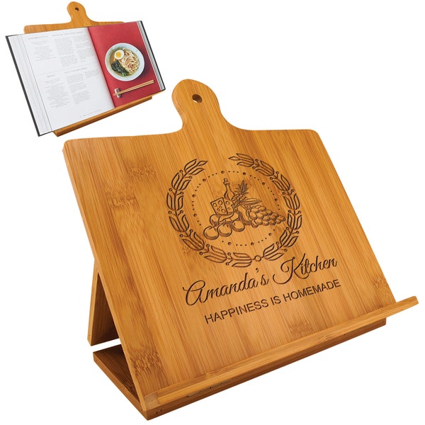 Customized Wood Cookbook Stand Custom Bamboo Engraved Chef Gift for Housewarming Wedding Birthday Holiday