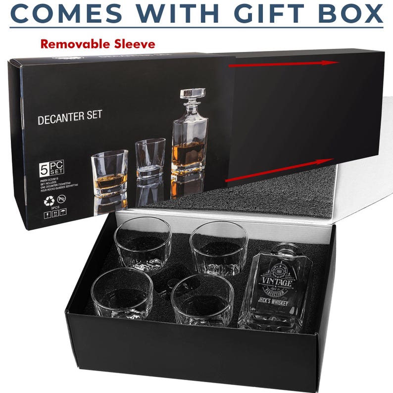 Decater Engraved Bourbon Decanter Set With Whiskey Glasses – Personalized ...