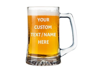 Personalized Glass Beer Mugs for Men, Engraved Beer Mug Gifts, Drinking Custom Gifts for Him, Groomsmen, Birthday, Retirement, Wedding