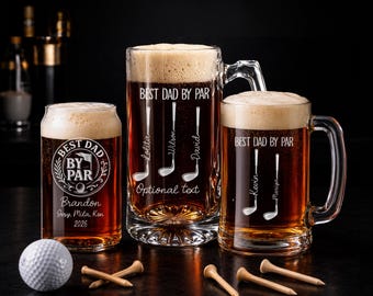 Personalized Golf Beer Mug – Engraved "Dad by Par" Glass for Father's Day