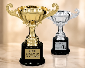 Personalized Metal Cup Trophy, Custom Engraved Name Plate Award, Gold Silver Winner Trophy