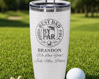 Personalized Golf Ball Dimple Tumbler, Engraved Golf Gift Cup, Dad by Par
