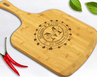 Personalized Bamboo Pizza Board Customized  Serving Pizza Board with  Monogram – Wedding, Anniversary, Housewarming, Birthday Gift