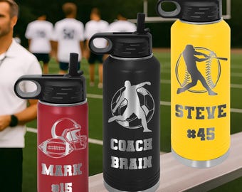 Personalized Insulated Water Bottle, Stainless Steel Sports Tumbler, Coach Team Gift (20oz, 32oz, 40oz)