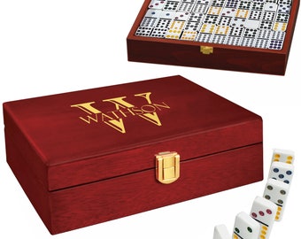 Personalized Domino Set – Engraved Rosewood Box, 91 Dominoes