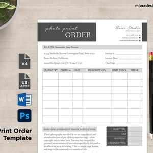 Photo Print Order Form MsWord and Photoshop Template for Photographers INSTANT DOWNLOAD PPO002 image 1