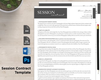 Session Contract Form - MsWord and Photoshop Template for Photographers - INSTANT DOWNLOAD - SC002