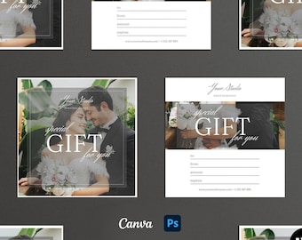 de Certificat-cadeau de photographie | Bon cadeau pour photographe | Carte-cadeau PSD Canva | Marketing de la photographie modifiable