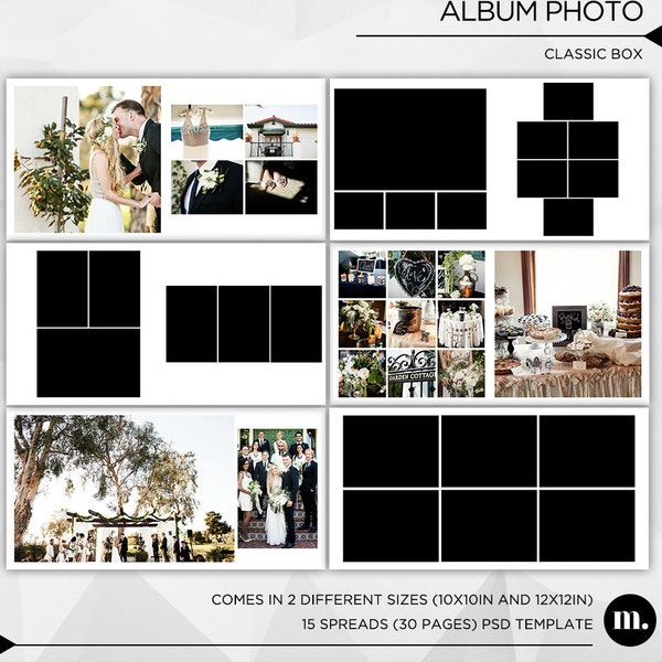 15 Spreads (30 Pages) 10x10 and 12x12 Photo Album Template for Photographer - INSTANT DOWNLOAD - AP002